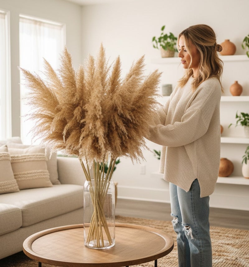 FANCY FLOWERS Natural Soft Pampas Grass Dried Stems – Fluffy Beige Decorative Pampas for Home & Event Decor (10) - Image 3